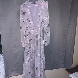 Lulu’s Purple Floral Long Sleeve Wrap Maxi Dress